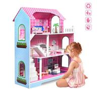 Shein LILIIN casa de muñecas casa de madera villa de muñecas grande niñas tipo A/tipo B juego con muebles y accesorios casa de muñecas 3 pisos casa barby vi