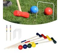 Shein LILIIN Juego de Croquet Juego de Croquet al Aire Libre con Estacas de Madera Mazos Bolas Arquitos, Juego de Croquet de Madera para 4 Jugadores Niños A
