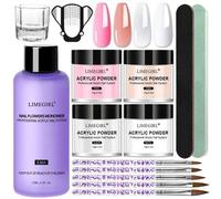 Shein LIMEGIRL Set Profesional de Uñas Acrílicas, Juego de 4 Piezas de Polvo Acrílico y Líquido Monómero EMA, Incluye 4 Pinceles para Uñas Acrílicas, Moldes