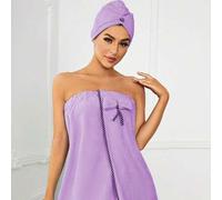 Shein Lindo conjunto de tres piezas de bata de baño de felpa marrón coral, decoración de boda de verano, baño del hogar, regreso a la escuela