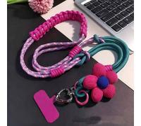 Shein Lindo cordón para teléfono estilo dulce japonés Y2K con flor de tela 3D, trenzado grueso y anti-pérdida, correa de muñeca tejida de colores brillantes