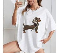 Shein Lindo estampado de cachorro, camiseta suelta para mujer, top de verano, serie guerrera K-Pop, top de algodón puro, ropa de mujer, ropa de verano para