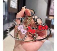 Shein Lindo llavero de metal de Hello Kitty, llavero de gato de dibujos animados, soporte de llave de coche hueco, colgante de moda para bolso, decoración c