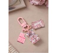 Shein Lindo oso de cristal, bolsa de chocolates con colgante de letra, accesorios de bolsa con letra "Sweet" de moda, llaveros de pareja, hebillas en forma