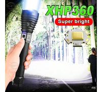 Shein Linterna LED de alta potencia con doble batería, luz potente, impermeable y con zoom para uso militar, táctico, de autodefensa, para exteriores, emerg