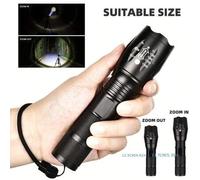 Shein Linternas LED de alta potencia, antorcha para camping, 5 modos de iluminación, luz con zoom de aleación de aluminio, usa 3 baterías AAA, accesorios de