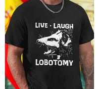 Shein LIVE LAUGH LOBOTOMY Camiseta Hombre Moda Divertida Algodón Original Creativo Estilo Moderno Regalo Juvenil Oferta Exclusiva Casual Ropa Juvenil Unise