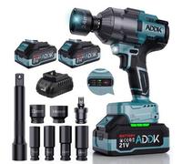 Shein Llave de impacto inalámbrica sin escobillas, 1600 Nm, con 6 vasos y 2 baterías de 4000 mAh. Llave de impacto eléctrica de 1/2 pulgada, 2600 rpm.