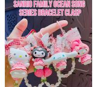 Shein Llavero con cierre de pulsera de personajes kawaii de Sanrio: Hello Kitty, Kuromi, My Melody, Cinnamoroll, Ocean Song Series, abalorio de perla para b