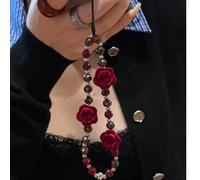 Shein Llavero con cuentas de rosa oscura estilo gótico, moda nicho cadena para móvil, colgante de bolso, regalo para madre, familia, amigos, cumpleaños, vac