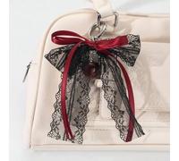 Shein Llavero con lazo de encaje, cinta roja hueca, diseño de moda con dije en forma de cereza Y2K, accesorio delicado para mochila, regalo del Día de San V