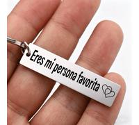 Shein Llavero de acero inoxidable con cita en español "Eres Mi Persona Favorita" y patrón de doble corazón, anillo de llave romántico de amor como regalo pa