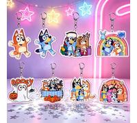 Shein Llavero de acrílico Bluey con personajes de dibujos animados y adornos de goma suave de Bluey. Accesorios temáticos de Bluey que se pueden usar como l