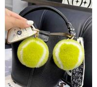 Shein Llavero de amante del tenis, colgante de botella de agua con mini pelota de tenis, pompón de piel de conejo falsa, llavero, colgante para mochila, dec