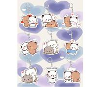 Shein Llavero de anime Dudu Bubu, súper lindo, pareja de osos panda blancos y grises, llavero de acrílico de pareja, accesorio para bolso, colgante, joyería