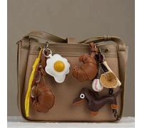 Shein Llavero de cuernos de huevo frito de PU, Juego de bolso de perro salchicha de béisbol, Adorno colgante de huevo frito de Schnauzer, Decoración de cade