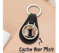 Shein Llavero de cuero personalizado con foto, llavero con imagen personalizada, adornos conmemorativos únicos, regalo de aniversario y cumpleaños para homb