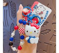 Shein Llavero de Hello Kitty de Sanrio con correa de cuentas rojas, azules y blancas. Incluye un colgante de personaje de dibujos animados y un cordón resis
