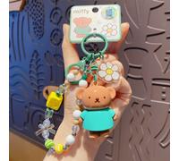 Shein Llavero de Miffy Verde con cuentas - Colgante con licencia oficial del personaje de dibujos animados con dijes de margarita y oso, elegante llavero pa