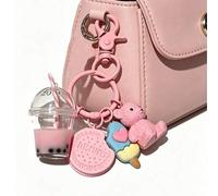 Shein Llavero de Oso de Té de Leche y Helado Mini Color Macaron, Charm de Bolso Lindo, Decoración de Coche Elegante, Colgante de Mochila, Accesorio de Carte
