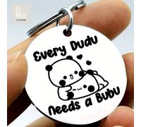 Shein Llavero de Panda Abrazable Lindo - "Cada Dudu Necesita Un Bubu" Colgante Redondo de Acero Inoxidable con Dibujo Animado de Oso Kawaii | Regalo Sentime