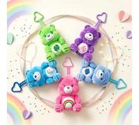 Shein Llavero de peluche Care Bears de 12 cm en postura sentada, oso de dibujos animados, colgante de peluche para mochila, adorno colgante para espejo retr