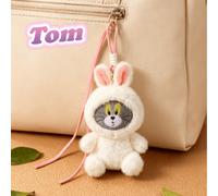 Shein Llavero de peluche clásico de Tom Cat con licencia oficial: adorable traje de conejito blanco (gris suave y rosa), material de algodón PP de primera c