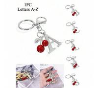 Shein Llavero elegante de letra premium en plata, colgante de letra 3D de la A a la Z, adorno de cereza, llavero de moda en plata, decoración colgante para