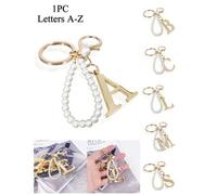 Shein Llavero elegante premium con letra de perla dorada, colgante de letra 3D A-Z, cadena de perla elegante con brillantes de strass (desmontable según pre