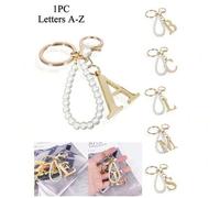Shein Llavero elegante y premium con perla dorada, colgante 3D con letra del alfabeto A-Z, cadena glamorosa con perlas y rhinestones (se puede desmontar seg