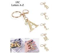 Shein Llavero elegante y premium de letra dorada, colgante de letra 3D de la A a la Z, llavero de aleación con decoración de perlas, adecuado para bolso, mo