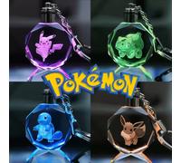 Shein Llavero luminoso 3D de Pikachu de Pokémon, figuras de Charizard y Mewtwo, muñeco de cristal, luz nocturna, colgante de metal, conjunto de regalo de cu