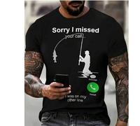 Shein Lo siento, me perdí tu llamada... Estaba en otra línea en ese momento. Camiseta de manga corta con cuello redondo con estampado impreso y de pesca, to