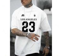 Shein Los Angeles 23 Printed T-shirt Men's Fashion Round Neck Tops Casual Summer Sports Cotton Comfortable Soft Sweat-absorbent Fabric Adult Universal Model