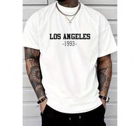 Shein Los Angeles Graphic Men's Short Sleeve T-shirt, Comfy Stretchy Tees For Summer, Casual Daily Fashion Clothing Tee For Adult, Men, Women, Teen, Teena