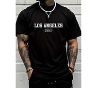 Shein Los Angeles Graphic Men's Short Sleeve T-shirt, Comfy Stretchy Tees For Summer, Casual Daily Fashion Clothing Tee For Adult, Men, Women, Teen, Teena