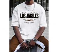 Shein Los Angeles Graphic Print Men's Creative Top, Casual Short Sleeve Crew Neck T-shirt, Men's Clothing For Summer Outdoor Tee For Adult, Men, Women, Teen