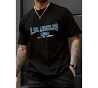 Shein Los Angeles Print Men's Creative Top, Casual Short Sleeve Crew Neck T-shirt, Men's Clothing For Summer Outdoor Tee For Adult, Men, Women, Teen, Teenag