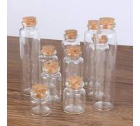Shein Lote de 24 piezas de botellas de vidrio transparente de 10ml/15ml/20ml/25ml/30ml/40ml/45ml/50ml/55ml/60ml con tapón de corcho, ideales para manualidad