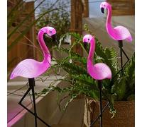 Shein Luces de jardín solares con forma de flamenco, decoración exterior impermeable para el patio, sin costo eléctrico, se encienden automáticamente. Diseñ