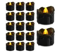 Shein Luces de té sin llama LED negras con cera, velas de té con efecto parpadeante amarillo a batería con brillo para dormitorio, sala de estar, campamento