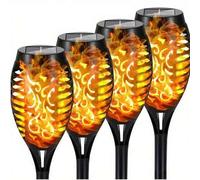 Shein Luces decorativas solares de 6/4 piezas con 12 LED con efecto de llama intermitente, luces decorativas solares tipo antorcha para jardín, decoración d