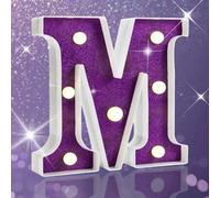 Shein Luz de letra LED púrpura de 16 cm, luz nocturna de 26 letras, luces iluminadas de números del 0 al 9, decoración para el hogar, dormitorio, fiesta de