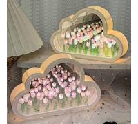 Shein Luz nocturna artesanal con forma de nube y tulipán con LED - Lámpara de atmósfera portátil para escritorio con alimentación a batería - Regalo ideal p