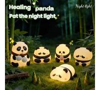 Shein Luz nocturna de panda suave y linda, toca para encender, tono cálido y 7 modos de color, lámpara de escritorio de panda de silicona suave recargable p