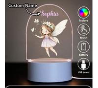Shein Luz nocturna LED con ilusión 3D de hada púrpura en acuarela con nombre personalizado, lámpara de escritorio decorativa de luz cálida para decoración d