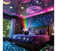 Shein Luz nocturna LED RGB alimentada por USB con proyección de estrellas y luna - Proyector ambiental de color cambiante para decoración de habitación, sal