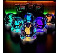 Shein Luz nocturna regalo autorizado de : Bola de cristal LED 3D de Pikachu/Sueño de 5CM/1,96 pulgadas que cambia a 7 colores, con base de bola de tallada a