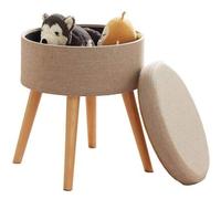 Shein Madera Nieve Taburete con Caja de Almacenamiento, Silla otomana, Asiento tapizado de Lino y Madera Maciza.