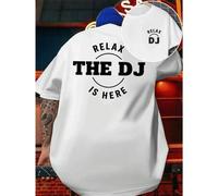 Shein Maglietta con grafica Relax DJ , T-shirt da uomo con stampa fronte-retro, alla moda, casual, girocollo, in cotone 220 g/m2 (1 pezzo)